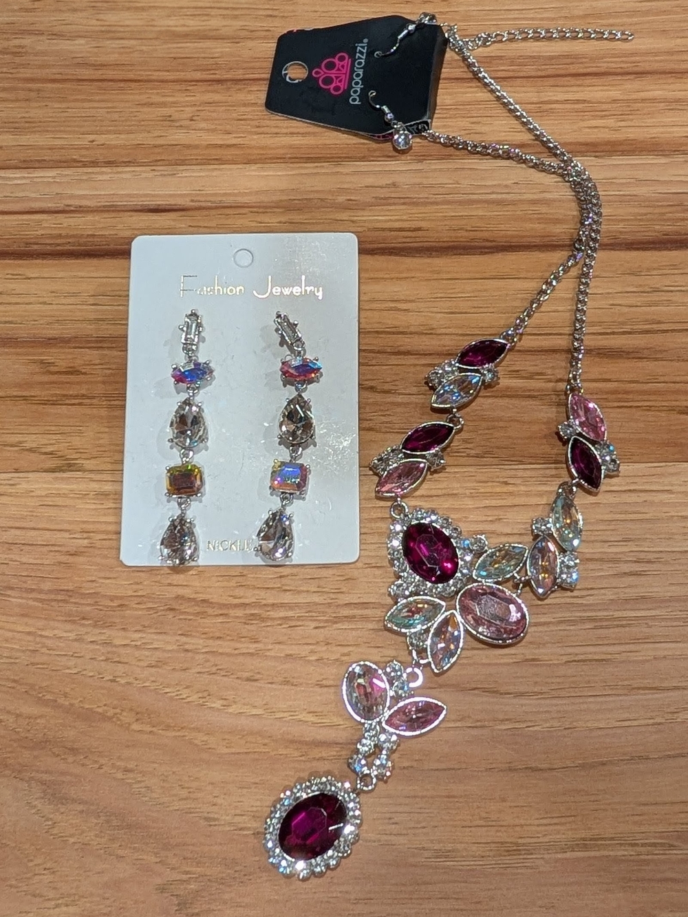 paparazzi Pink & Magenta Crystal Statement Necklace with Earrings